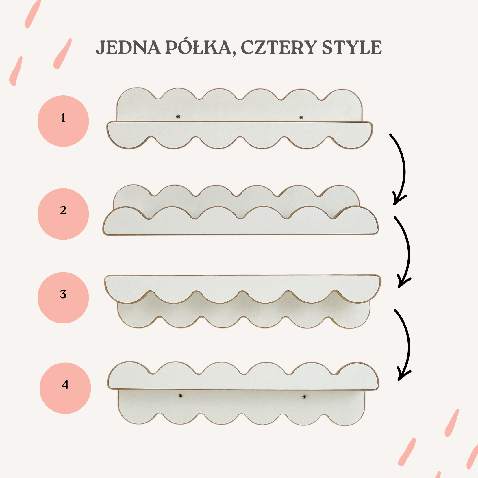 Baby Wood Wave Półka Wisząca Biała 4_sposoby_powieszenia_polek_wave