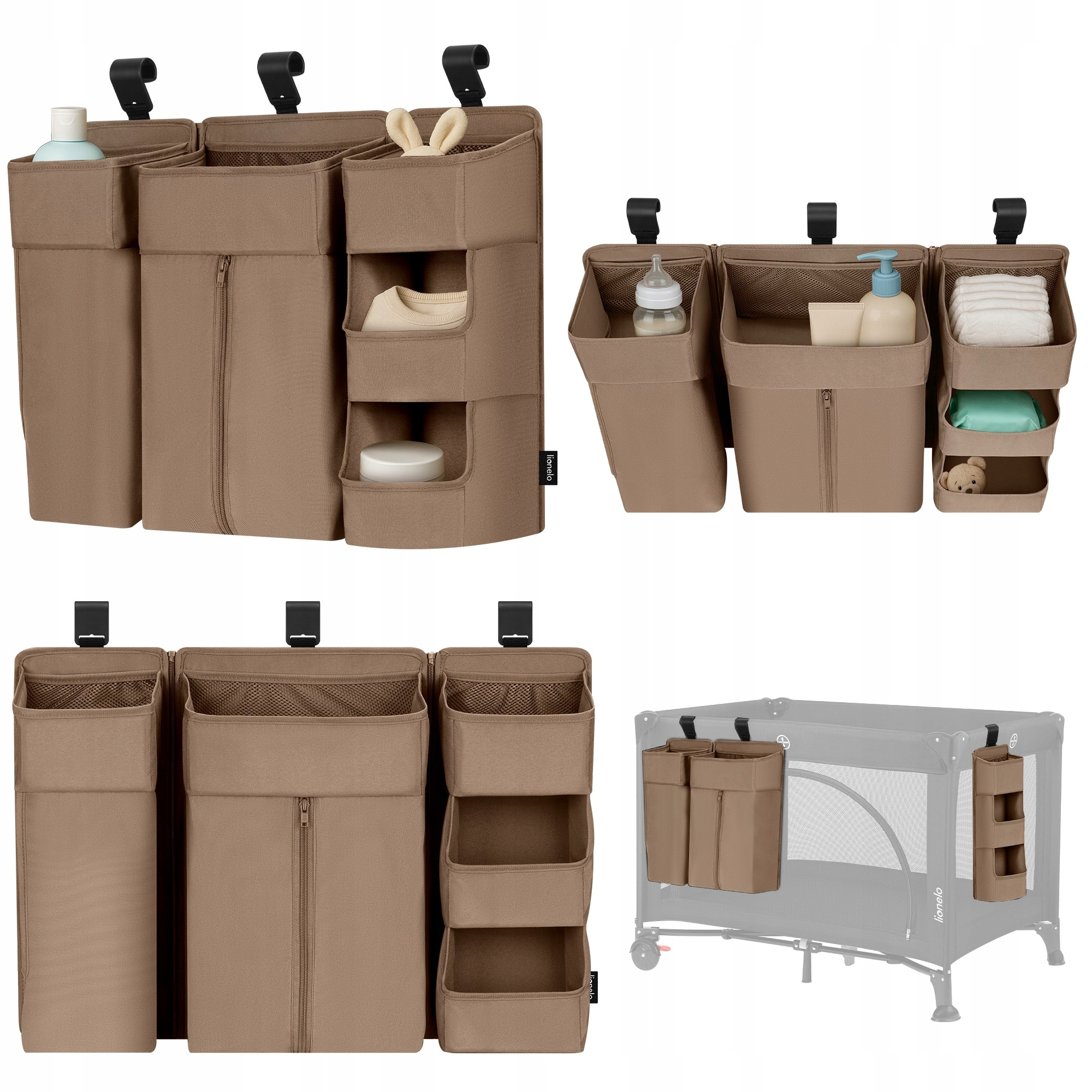 Lionelo Sidepocket Large Organizer na łóżeczko wiszący przybornik duży 3w1 Beige Organizer-na-lozeczko-wiszacy-przybornik-43x15x23-Lionelo-Sidepocket-Medium