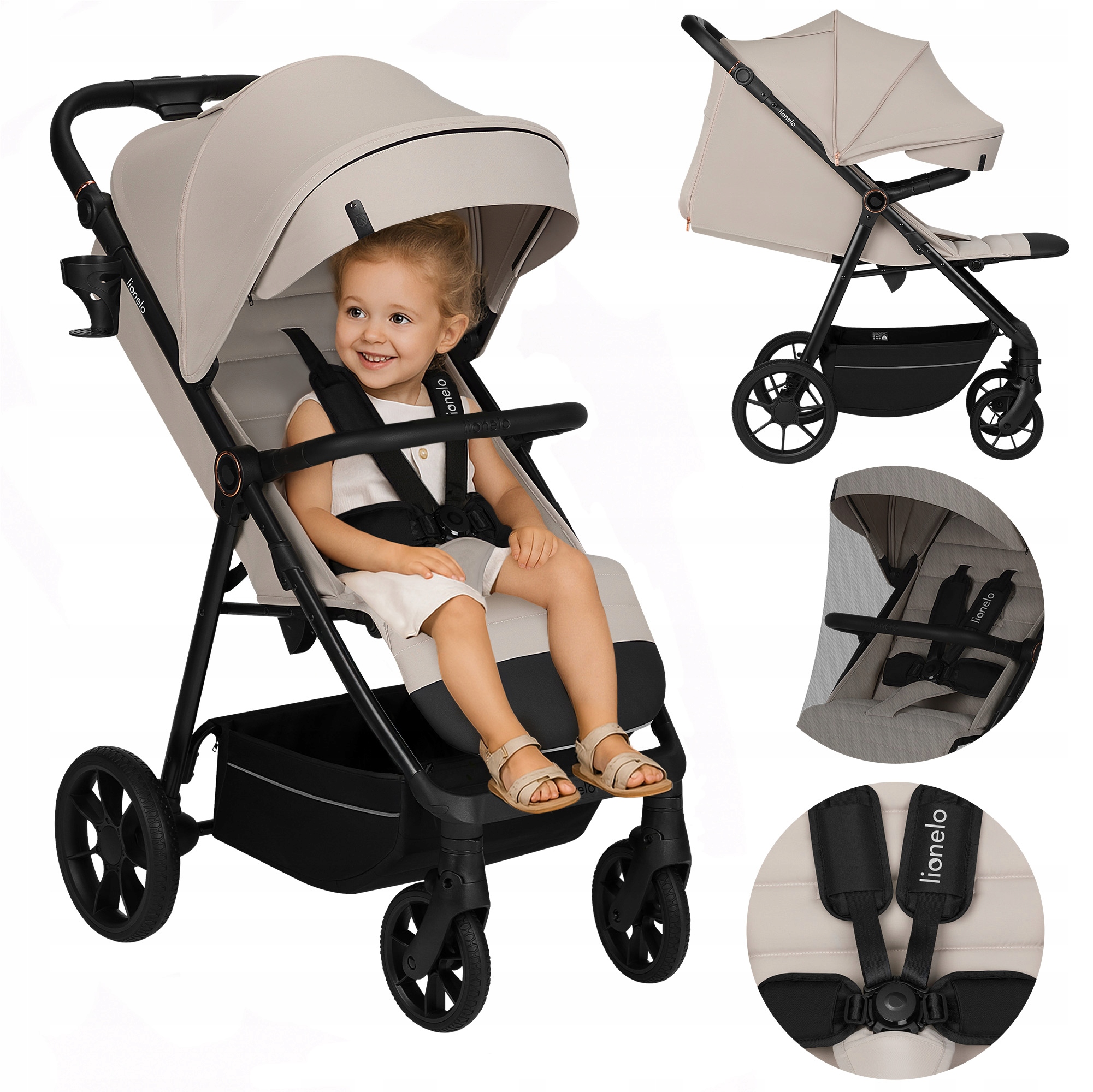 Lionelo Iva Wózek Spacerowy Beige Sand  Wozek-spacerowy-amortyzacja-spacerowka-skladany-duze-kola-Lionelo-IVA