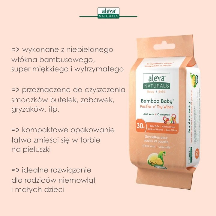 Aleva Naturals Bambusowe Chusteczki Do Smoczka 30szt. 5170e4941fa24984b39a3465966e195e