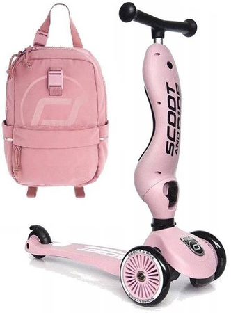 Scootandride Highwaykick 1 2w1 Jeździk i Hulajnoga 1-5 lat + Plecak Rose