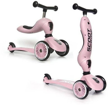 Scootandride Highwaykick 1 Jeździk i Hulajnoga 2w1 1-5 lat + Zestaw Ochraniaczy dla Dzieci XXS Rose