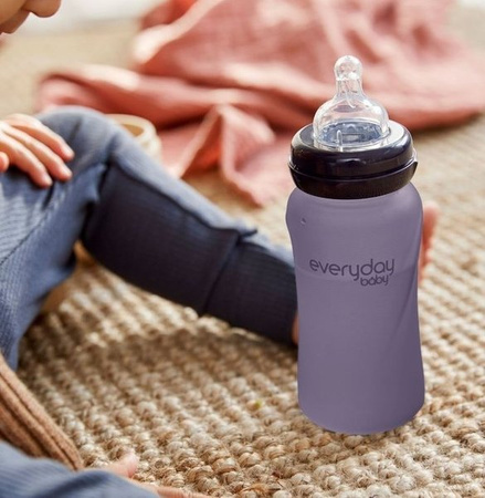 Everyday Baby, Szklana butelka ze smoczkiem M reagująca na temperaturę, 240 ml Borówkowy