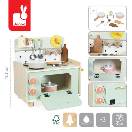 Janod Mała drewniana kuchnia z 9 akcesoriami Shiny Grandma 3+