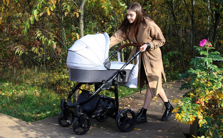 Kunert Rotax Wózek Głęboko-Spacerowy Szary Len + Pomarańcz Biała Rama Koła Żelowe