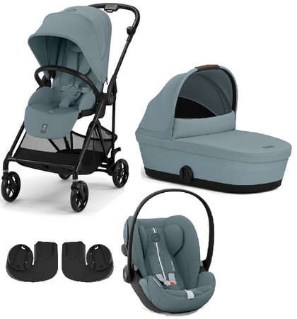Cybex Melio Carbon Wózek Głęboko-Spacerowy Stormy Blue + Cybex Cloud G I - Size Fotelik Samochodowy Stormy Blue Plus 0-13kg + Adaptery