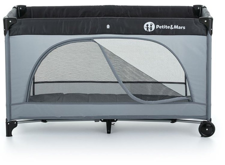 Petite&Mars Nyja Łóżeczko Turystyczne z Torbą Do Przenoszenia Teddy Friend Coal
