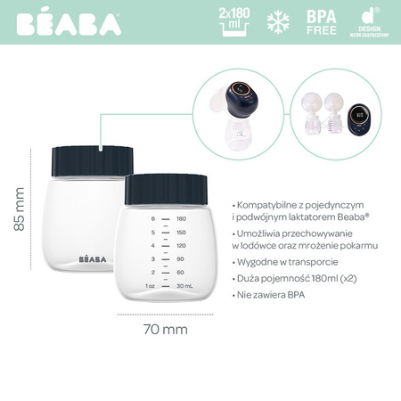 Beaba Pojemniki butelki na mleko do laktatora pojedynczego i podwójnego 2 szt. 180 ml