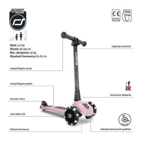 Scootandride Highwaykick 3 LED Hulajnoga Składana ze Świecącymi Kółkami 3+ Rose