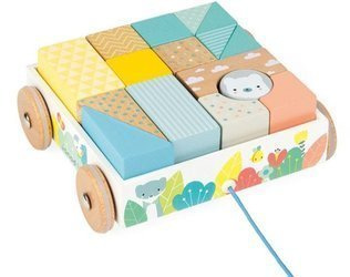 Janod Wózek Drewniany z Klockami do Ciągnięcia Pure
