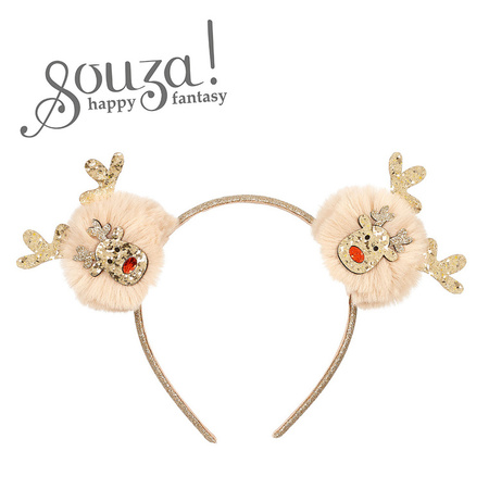 Souza! Opaska z pomponami i brokatową aplikacją renifera świąteczna