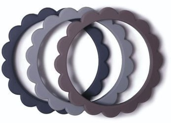 Mushie 3 Gryzaki Silikonowe Bransoletki FLOWER  Dove Gray & Steel & Stone