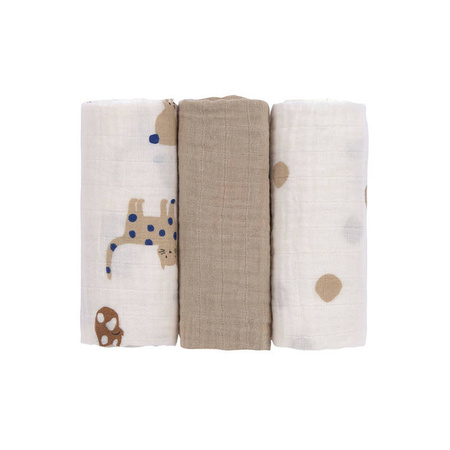 Lassig Muślinowa pieluszka otulacz z biobawełny Zestaw 3 szt. 60x60cm Little Mateys royal blue