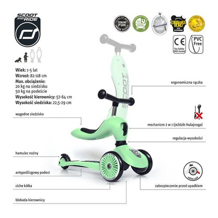 Scootandride Highwaykick 1 Jeździk i Hulajnoga 2w1 1-5 Lat Kiwi