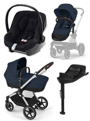 Cybex Eos Lux Wózek Głęboko-Spacerowy Rama Srebrna Ocean Blue + Aton B2 i-Size Fotelik 0-13kg + Baza One Volcano Black