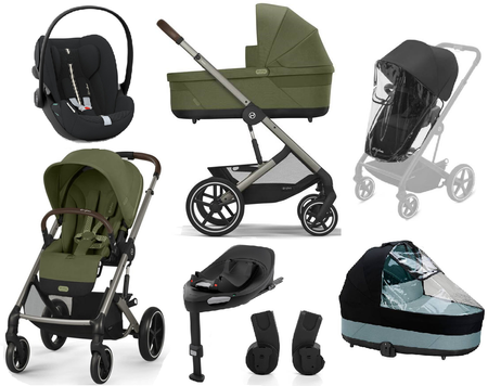 Cybex Balios S Lux 2.0 Wózek Głęboko-Spacerowy Moss Green + Cloud G I-Size Fotelik Samochodowy 0-13kg + Baza G + Osłony Przeciwdeszczowe + Adaptery