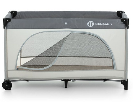 Petite&Mars Nyja Łóżeczko Turystyczne z Torbą Do Przenoszenia Teddy Biker Grey