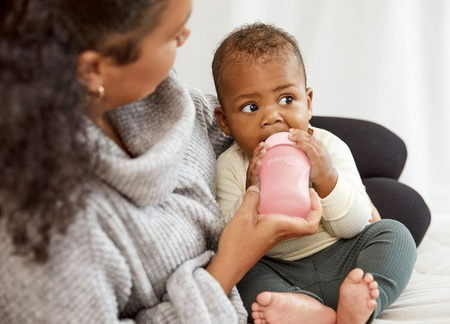 Everyday Baby, Szklana butelka ze smoczkiem S, 150 ml Różowy