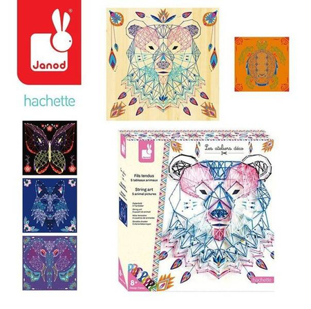 Janod String Art Zestaw Kreatywny Przeplatanka 3D Zwierzęta 8+