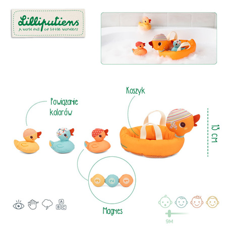 Lilliputiens Kaczka i 3 magnetyczne kaczątka do kąpieli 9 m+