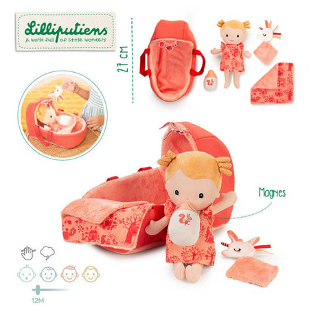 Lilliputiens Lalka Dzidziuś w Gondoli z Komforterem i Butelką Mleka Lena 12 m+