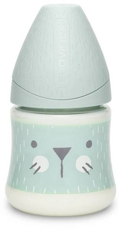 Suavinex Butelka 150ml Premium smoczek okrągły silikonowy o wolnym przepływie Kotek miętowy Hygge Baby