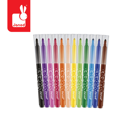 Janod Flamastry pisaki z filcową końcówką 12 kolorów 3+