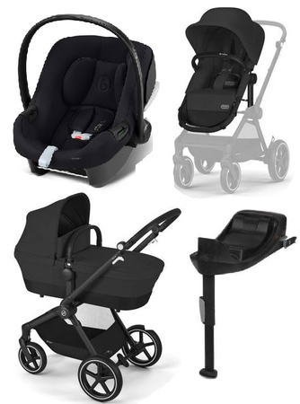 Cybex Eos Lux Wózek Głęboko-Spacerowy Rama Czarna Moon Black + Aton B2 i-Size Fotelik 0-13kg + Baza One Volcano Black
