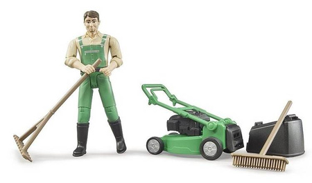 Bruder Figurka Ogrodnika z Kosiarką i Akcesoriami