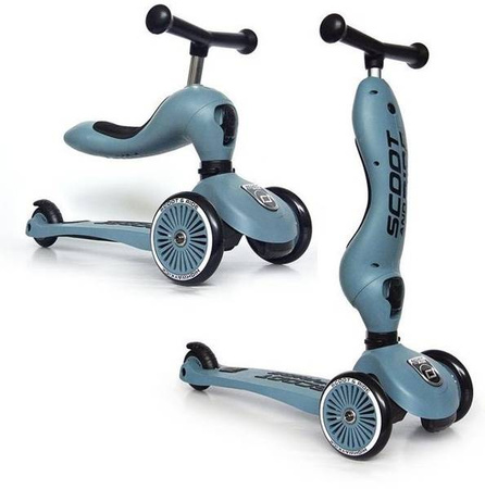 Scootandride Highwaykick 1 Jeździk i Hulajnoga 2w1 1-5 Lat S+ Zestaw Ochraniaczy dla Dzieci XXS Steel