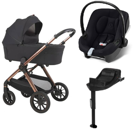 Espiro Code Wózek Głęboko-Spacerowy 10 Clever Black + Cybex Aton B2 i-Size Fotelik Samochodowy 0-13kg + Baza One Volcano Black