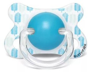 Smoczek fizjologiczny silikon dla wcześniaków i noworodków -2-4m  Listki niebieskie Fusion Suavinex