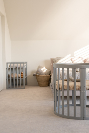 Waldin Łóżeczko Dziecięce Owalne 7w1 z Materacem Szare