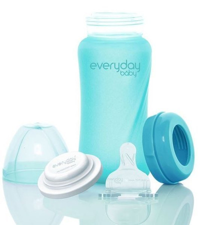 Everyday Baby, Szklana butelka ze smoczkiem M reagująca na temperaturę, 240 ml Turkusowy