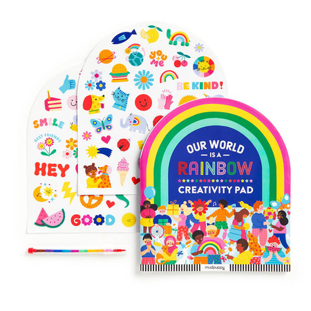 Mudpuppy Zestaw kreatywny z malowanką, wielokolorową kredką i naklejkami Tęczowy świat 6+