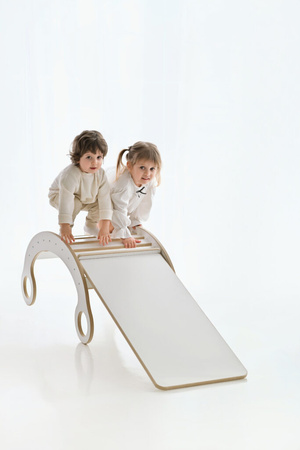 GUGI Bujak Drewniany Montessori Mały M+ Drabinka/Zjeżdżalnia + Poduszka Szara