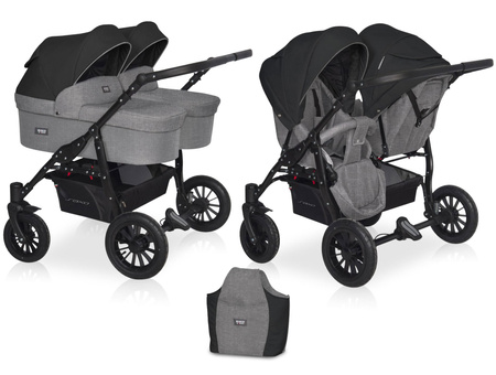 Riko Basic Saxo Wózek Bliźniaczy Głęboko-Spacerowy 04 Onyx