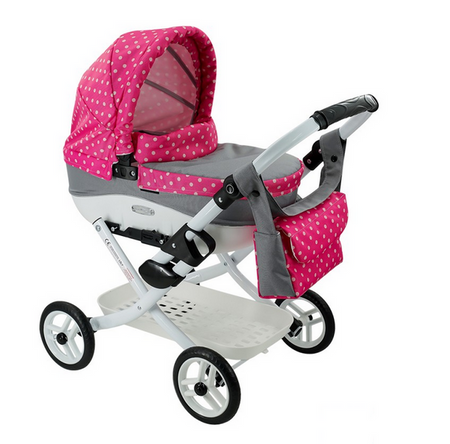 Adbor Lily Wózek dla Lalek Różowy Kropki Lc-08