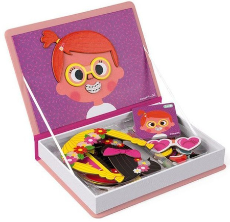 Janod Magnetibook Magnetyczna Układanka Śmieszne Buzie Dziewczynka