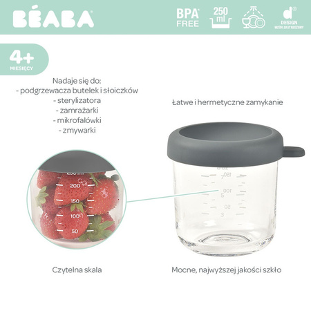 BEABA Pojemnik słoiczkek szklany z zamknięciem 250 ml Mineral