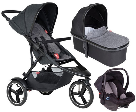 Phil&Teds Dash Wózek Głęboko-Spacerowy + Fotelik Alpha 0-13kg Zestaw 3w1 Szary
