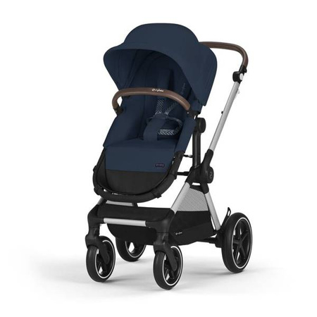 Cybex Eos Lux Wózek Głęboko-Spacerowy Rama Srebrna Ocean Blue + Aton B2 i-Size Fotelik 0-13kg + Baza One Volcano Black