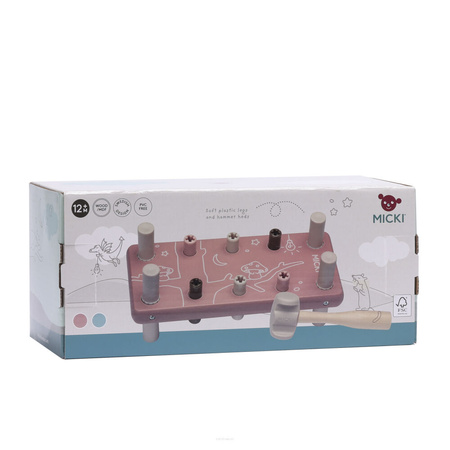 Micki Drewniana Przebijanka z Gumowym Młotkiem Różówy