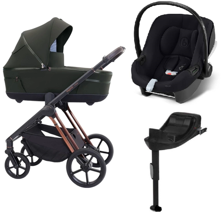 Espiro Miloo 2025 Wózek Głęboko-Spacerowy 204 Luxury Green + Cybex Aton B2 i-Size Fotelik Samochodowy 0-13kg + Baza One Volcano Black