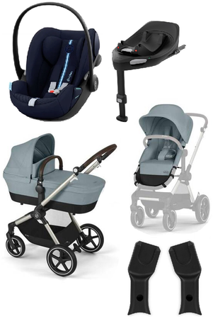 Cybex Eos Lux Wózek Głęboko-Spacerowy Rama Frame Stormy Blue + Cybex Cloud G I - Size Fotelik Samochodowy Ocean Blue Plus + Adaptery + Baza