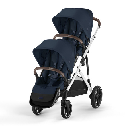 Cybex Gazelle S Wózek Głęboko-Spacerowy Bliźniaczy Rama Srebrna Ocean Blue