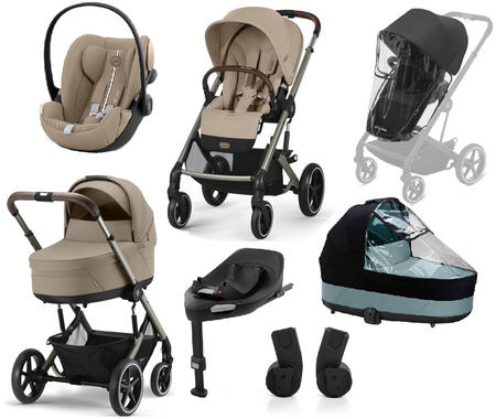 Cybex Balios S Lux 2.0 Wózek Głęboko-Spacerowy Almond Beige + Cloud G I-Size Fotelik Samochodowy 0-13kg + Baza G + Folie Przeciwdeszczowe + Adaptery