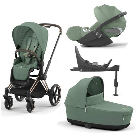 Cybex Priam 4.0 Wózek Głęboko-Spacerowy + Fotelik Samochodowy Cloud T 0-13kg + Baza T Leaf Green