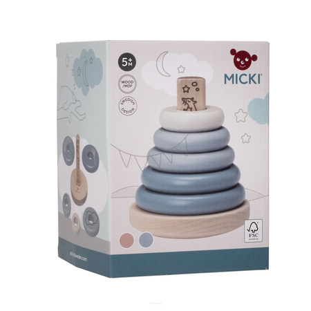 Micki Drewniana Układanka Piramida Niebieska