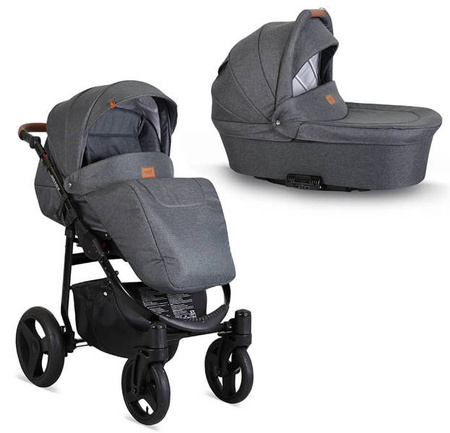 Kunert Rotax Wózek Głęboko-Spacerowy Szary Len + Pomarańcz Biała Rama Koła Żelowe